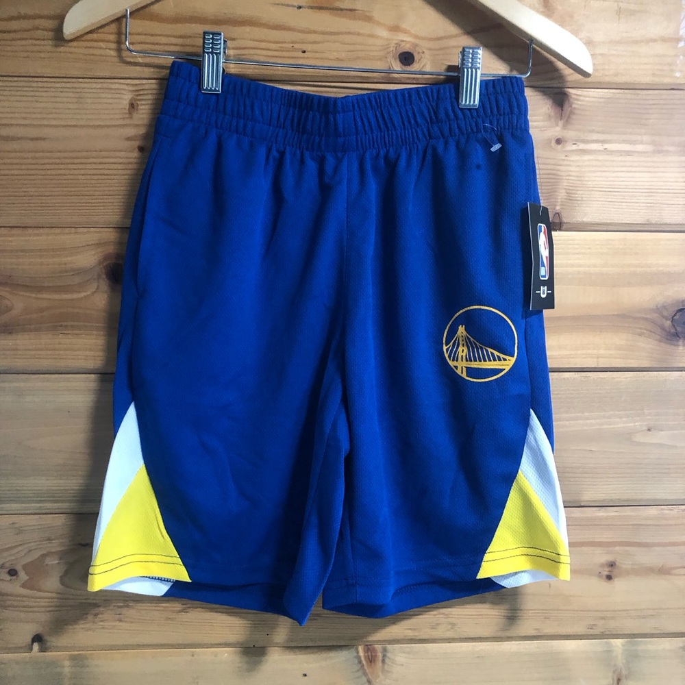 NWT NBA Golden State Warriors Boys Basketball Shorts Size M (10-12) Blue Gold
